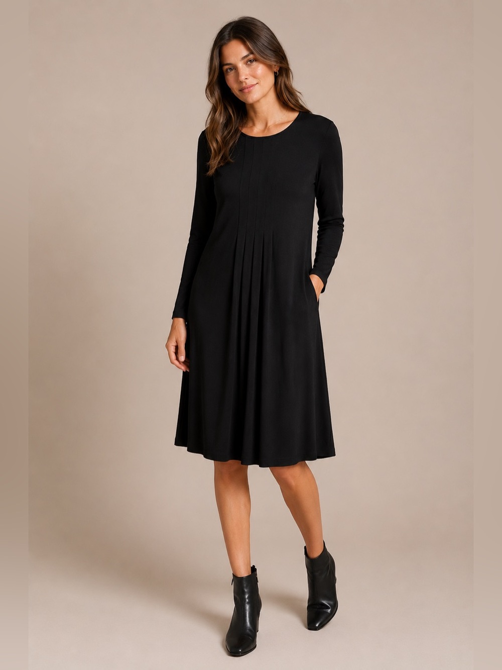 J. Jill Wearever Collection Black Pleated Knit Shift Dress M
